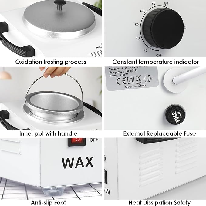 Single Wax Warmer Professional Electric wax Heater for Hair Removal- Wax Pot with 50pcs Sticks Heat up Quickly & Fahrenheit Dial, Paraffin Facial Skin Body SPA Salon Equipment
