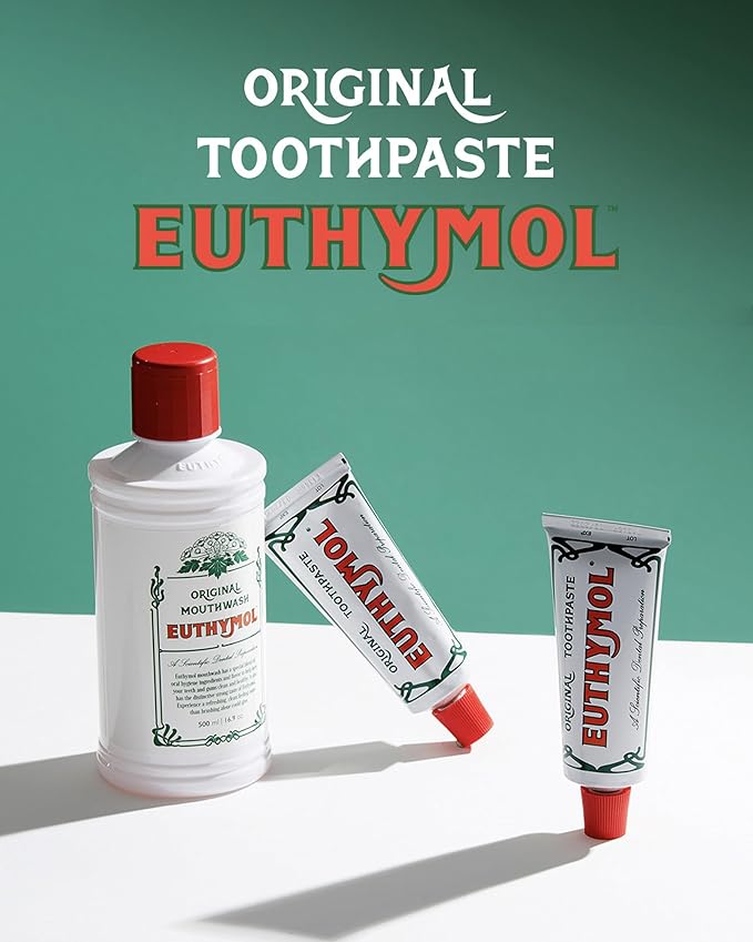 EUTHYMOL Original Pink Toothpaste (3.7fl oz*3, Pack of 3) - Fluoride-Free Toothpaste for Sensitive Teeth & Gum. Bad Breath, Cavity Prevention, 12-Hour Long Lasting Freshness with Wintergreen