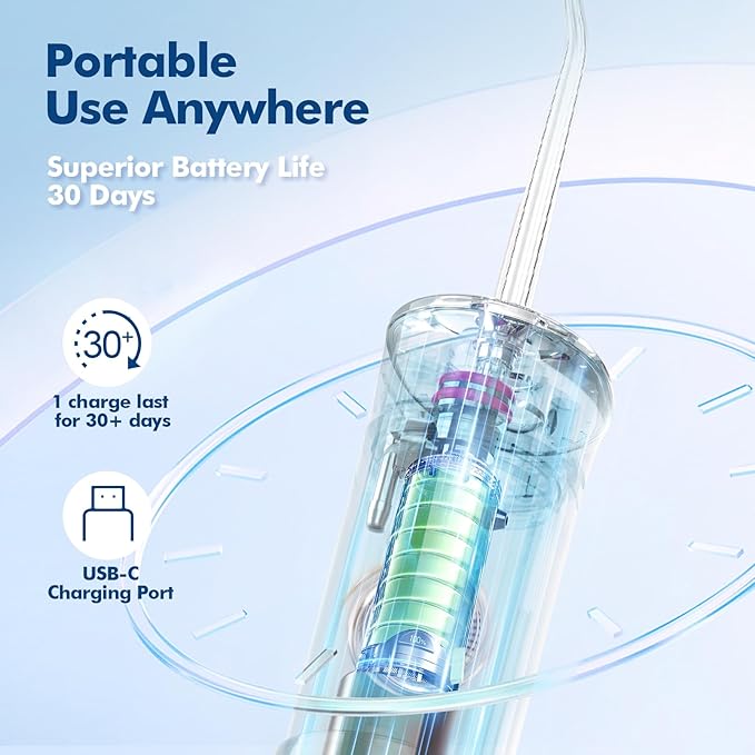 Bezvoi Water Flosser Mini Cordless Portable: 5 Modes Travel Water Dental Floss with Telescopic Water Tank, IPX7 Waterproof Oral Irrigator for Teeth Cleaning Gums,Orthodontic,Braces Care (Sky Blue)