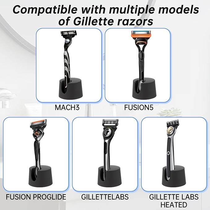 2 Pack Razor Holder Compatible with Gillette Razor, Razor Alloy Stand for Men's Razor, Razor Storage Sase Contains Drainage Hole, Scratch Proof, Suitable for Various Razor Handles, Black