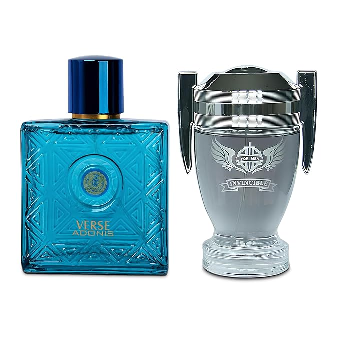 Verse Adonis&Invincible Grey Combo Men Cologne 3.4 Fl. Oz Men's Perfume Refreshing Combination of Woody Floral & Fruity Scents Eau De Parfum for Men Lasts All Day Best Gift for Any Occasion
