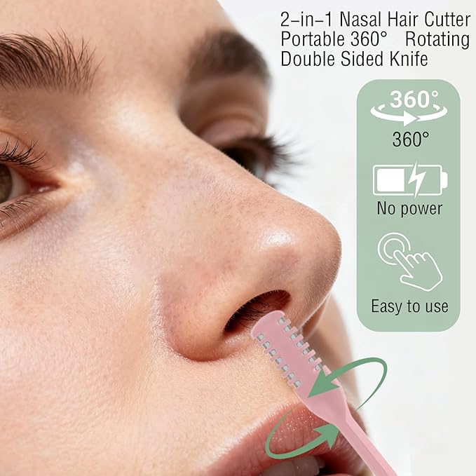 5PCS 2-in-1 Nasal Hair Cutter,Double Sided Nose Hair Trimmer for Men&Women,360° Rotating Manual NoseHair Cutter,Nose Hair Knife,Portable Nostril Hairs Remover Tool for Home Travel Essentials,Colorful
