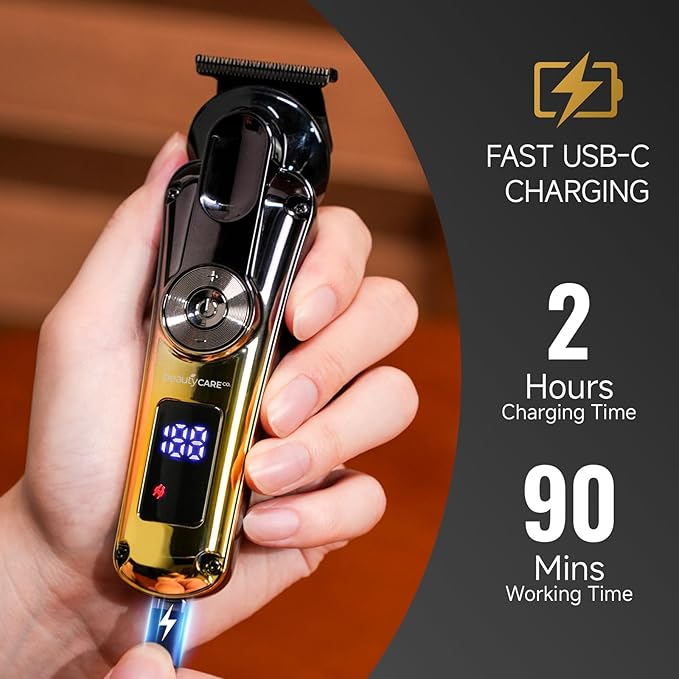 Beard Trimmer for Men - Professional Hair Clippers Zero Gapped T-Blade,Waterproof Cordless Rechargeable Electric Shaver Men's Grooming Kit for Fading & Nose Hair Trimmer, Grooming at Home