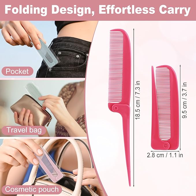 Folding Combs Travel, 20 Pcs Hair Parting Comb, Fine Tooth Hair Pick for Braiding, Coloring and Styling