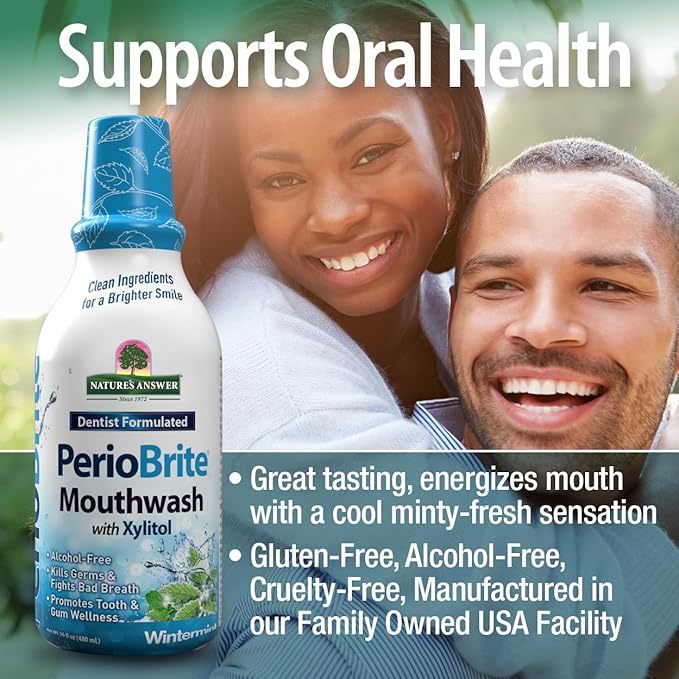 Nature's Answer Periobrite Wintermint All-Natural Mouthwash Promotes Healthy Teeth & Gums, Fights Bad Breath Flouride-Free 16oz (2 Pack)