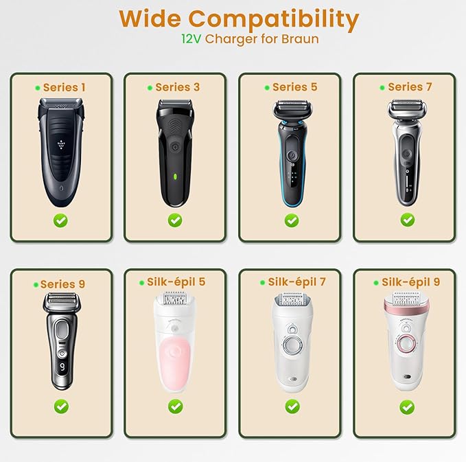 Newding Charger Cord Compatible with Braun Shaver Series 9 Pro 8 7 6 5 3, S9 S8 S7 S6 S5 S3 310s 3040s 5150cs 6120s 720s 7177cc 7185cc 8567cc 9597cc PL5137 IPL7219 SES9-030 SE7-041 SE5-011 12V 400mA