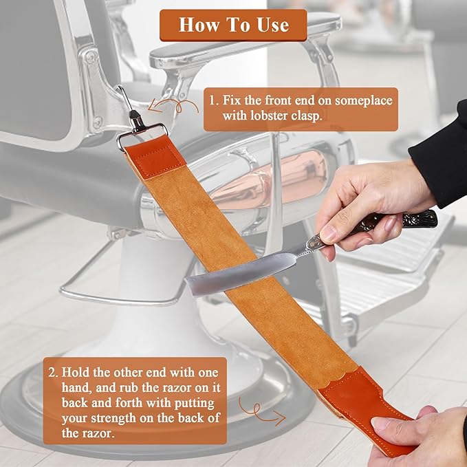 Strops, Genuine Leather Strop Strap Barber Straight Folding Barber's Leather Sharpener Sharpening Belt, Double Sided Leather Strop for Sharpening and Smoothing After Honing Razors