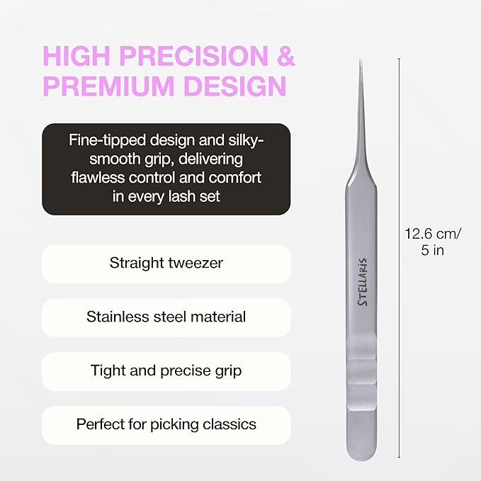Curacoro EyeLash Tweezers - LashSmith Fine-tipped Lash Application Tool - Straight Isolation Tweezer for Every Lash Set