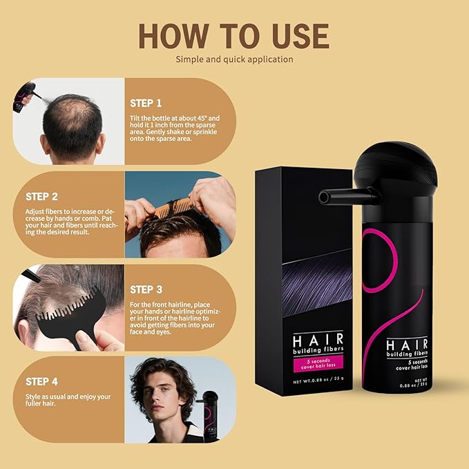 Gowwim Hair Fibers with Spray Applicator 2-in-1 Kit for Thinning & Loss Hair, Naturally Enhancements Thickening Spray Fibers Waterproof Long-Lasting Gray & Bald Spot Cover up for Women & Men
