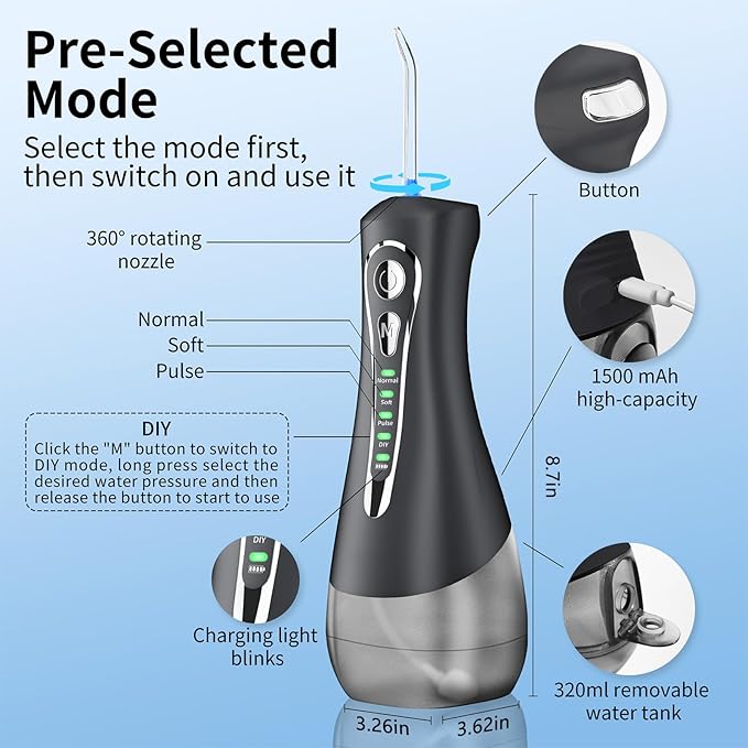 Water Flosser for Teeth Cleaning and Flossing 4 Modes DIY 4 Jet Tips Cordless Dental Electric Water Floss Portable Oral Rechargeable Advanced Tonsil Stone Irrigator Kids Adults Travel Braces