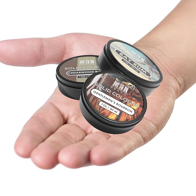 Men's Solid Cologne Sample Set, Wax Cologne with a Bourbon Fragrance, Bay Rum Scent, and Cedarwood Blend Men's Fragrance - Pack of 3-1 Ounce Each