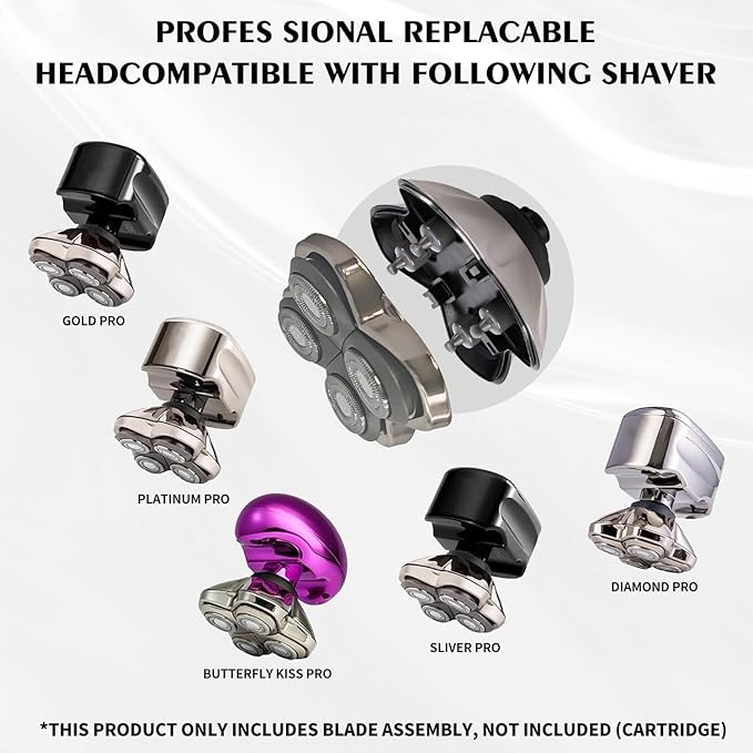2Pack Pro 4 Shaver Replacement Heads for Skull, Shaver Replacement Blade for Pitbull Gold PRO, Silver PRO, Platinum PRO, Butterfly Kiss PRO Head Shavers, Floating 4 Heads Self-Sharpening Blades