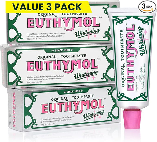 EUTHYMOL Whitening Toothpaste (3.7fl oz*3, Pack of 3) - Stain Removal in 2 Weeks, Long-Lasting Freshness for Sensitive Gum & Teeth. Bad Breath, Cavity Prevention. Recyclable Aluminum Tube
