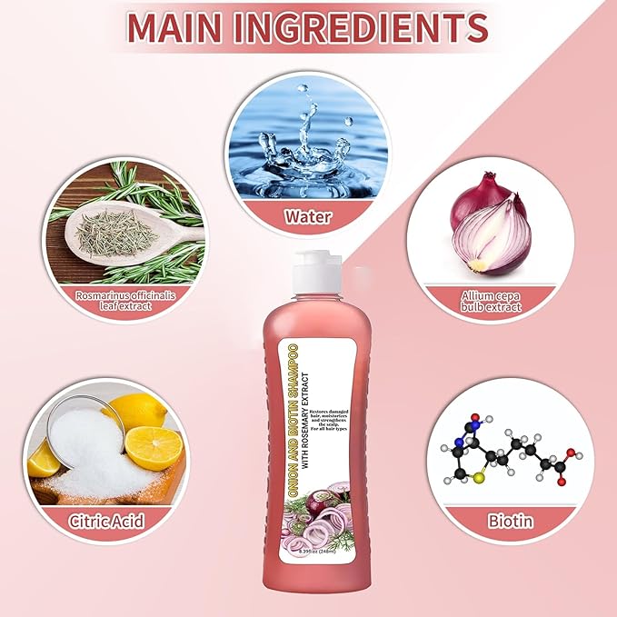 Onion & Biotin Hair Growth Shampoo – Concentrated Formula for Thicker, Fuller-Looking Hair – With Rosemary Extract – Hydrates, Strengthens & Reduces Breakage – Sulfate-Free for All Hair Typess