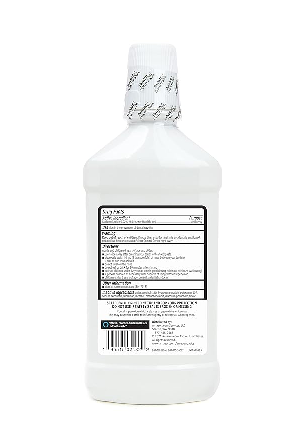 Amazon Basics Whitening Anticavity Mouthwash, Fresh Mint Flavor, Whitens Teeth, Prevents Cavities, 16 Fluid Ounces, 1-Pack (Previously Solimo)