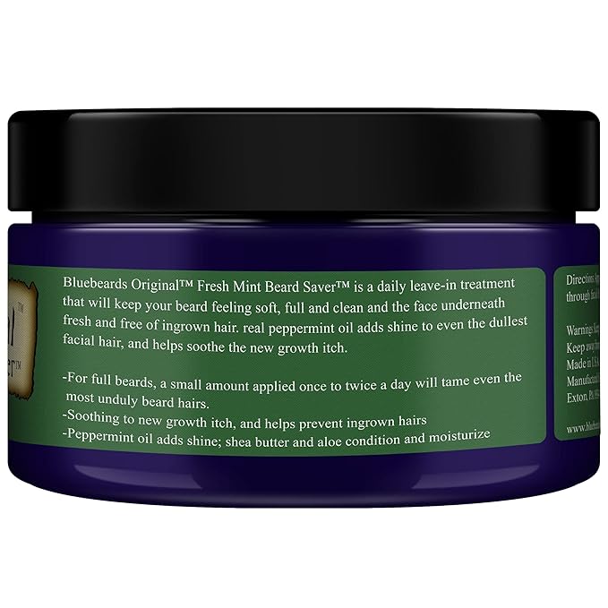 Bluebeards Original Beard Balm Leave-in Conditioner - 4 oz Fresh Mint Beard Saver Softener for Men with Aloe & Peppermint Oil Deeply Conditions & Moisturizes Mustache & Skin - Made in USA