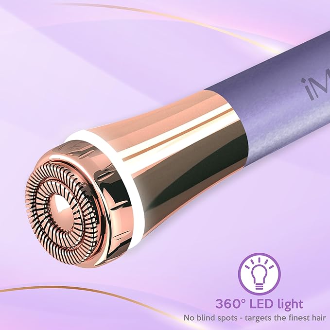 Facial Hair Remover for Women – Painless 16mm Dual Ring Floating Head Blade, Portable, Electric Razor & Epilator for Flawless Face, Lips & Chin – with 18K Gold-Plated Head, 360° LED Light