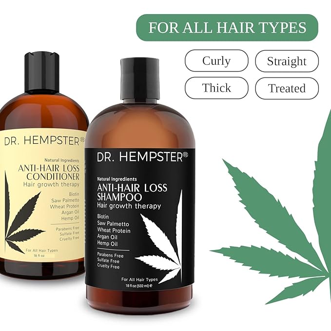 Hair Growth Shampoo and Conditioner Set for Thinning Hair and Hair Loss for Men and Women 17 oz - Hemp Oil, Biotin, Natural and Organic Ingredients - Hair Thickening and Volumizing