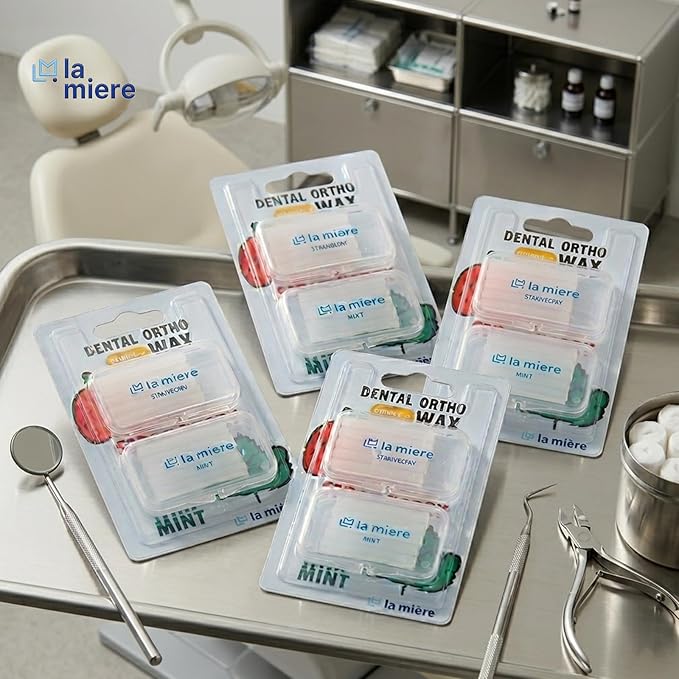 LA MIERE 8 Boxes Pre-Cut Food Grade Dental Wax Orthodontic Wax Braces Wax Shield Lips & Gums Dental Teeth Braces Wearer Mint & Strawberry