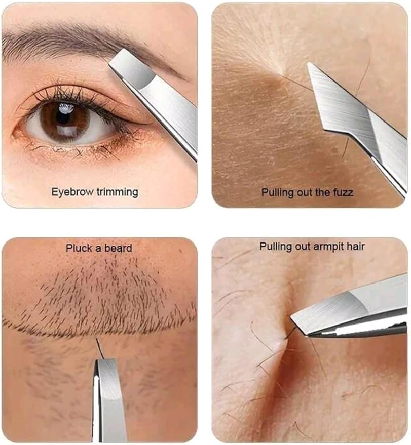 4-Piece Stainless Steel Tweezer Set - Tweezers for Eyebrows, Precision Tweezer Set for Women & Men - Ingrown Hair Tweezer, Long Lash & Eyelash Tweezers, Tweezers for Crafting (Silver)