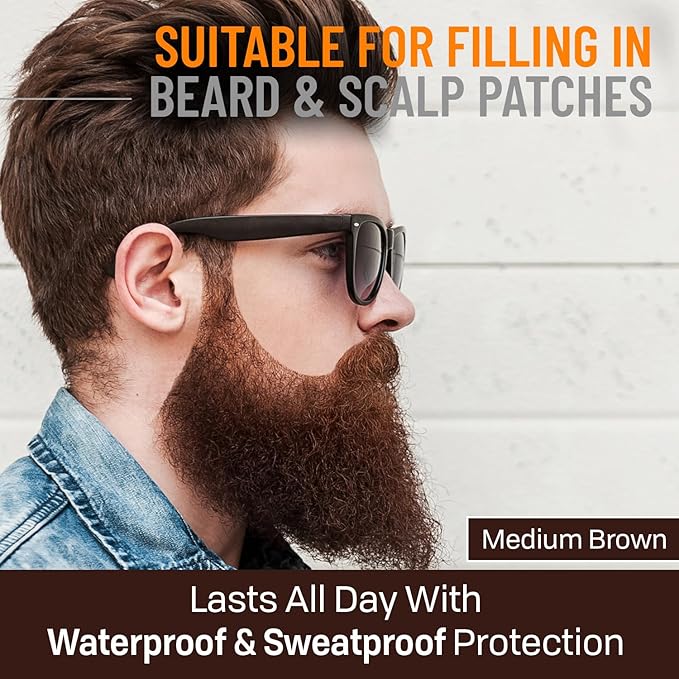 FOLLICLE BOOSTER Beard Pen Filler Styling Kit for Men - 3-in-1 Filling Set with 4-Tip Fork, Normal Pencil, and Brush - Waterproof, Sweatproof & All-Day Hold - Medium Brown
