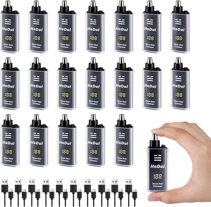 20 Pack Nose Hair Trimmer for Men and Women USB Rechargeable with Digital Display Nose and Ear Trimmer for Men Dual Edge Rotating Blades Easy Clean Detachable Head Compact and Travel Friendly