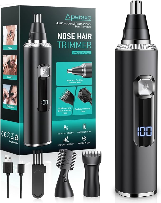 Nose Hair Trimmer for Men and Women, Type-C Rechargeable Precision Groomer with Double-Edged Blades, Painless & IPX7 Waterproof Design for Nose, Ears, Eyebrows and Facial Hair