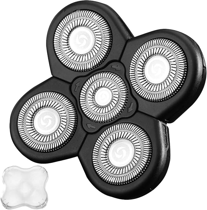 WAHFOX Universal 5 Blades Shaver Head for Head Shaver Replacement Heads 5D Men's Electric Shaver Replacement Heads for Bald Men 5 Heads Razor Blades Wet and Dry with Blade Cover