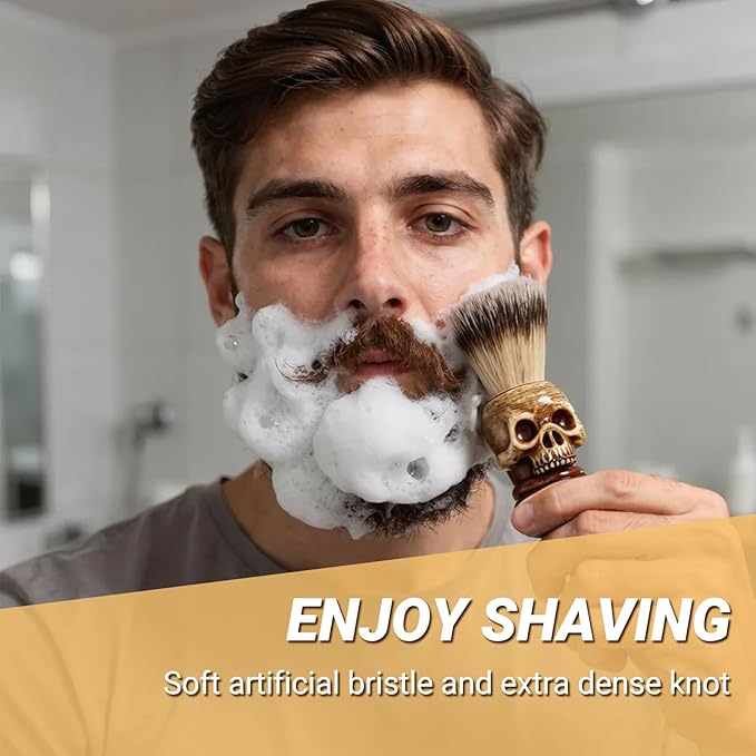 ZJchao Shaving Brushes, Skull Shaped Handle, Rich and Fast Lather Men Shaving Brush, Barber Grooming, Shave Brush for Wet Shave, Use with Safety Razor, Dad Boyfriend Bearded Man Gifts