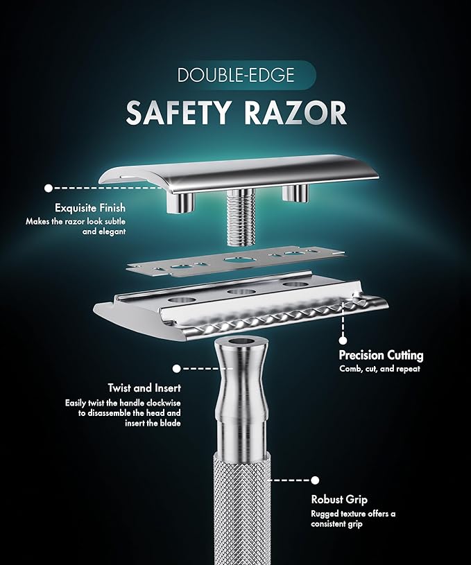 Utopia Care Double Edge Safety Razor for Men & Women with 10 Premium Stainless Steel Blade Refills, Reusable Single Blade Razor, Silver