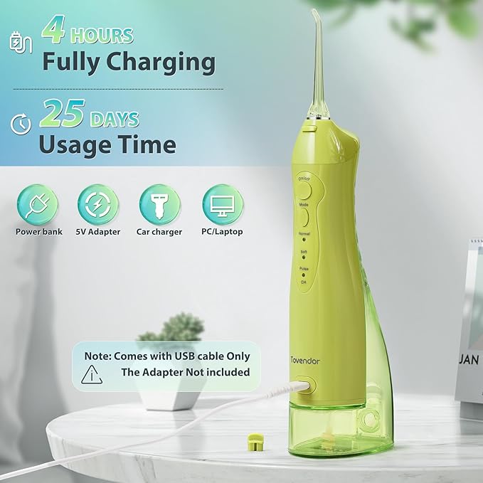 TOVENDOR Electric Water Dental Flosser Teeth Pick, Cordless Flossers Oral Irrigator IPX7 Waterproof 300ML Rechargeable Travel Water Teeth Cleaner with 5 Tips for Home Braces Care Gums Deep Cleaning