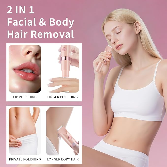 Bikini Trimmer for Women，Dual Head Women Shaver IPX6 Waterproof Cordless Pain Free Hair Removal with Safety Lock Trimmer for Smooth Skin Ideal for Bikini Area Body and Facial Hair (Pink)