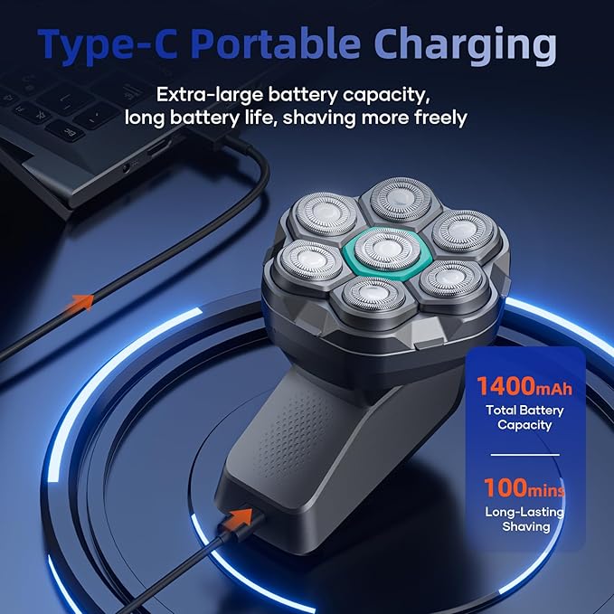 kensen 7D Head Shavers for Bald Men - Dual Speed Bald Head Shavers with LED Display, Electric Razor for Men IPX6 Waterproof Wet/Dry Shaving Head Razor Magnetic Head Balding Clippers for Men Black