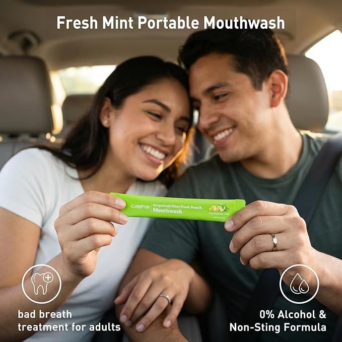 Travel Size Mouthwash Packets – Individual Mini, Alcohol & Fluoride Free, Grapefruit Mint Flavor, Mouthwash to Go for On-The-Go Freshness, Bulk Packets 0.41 Fl Oz(Pack of 30)