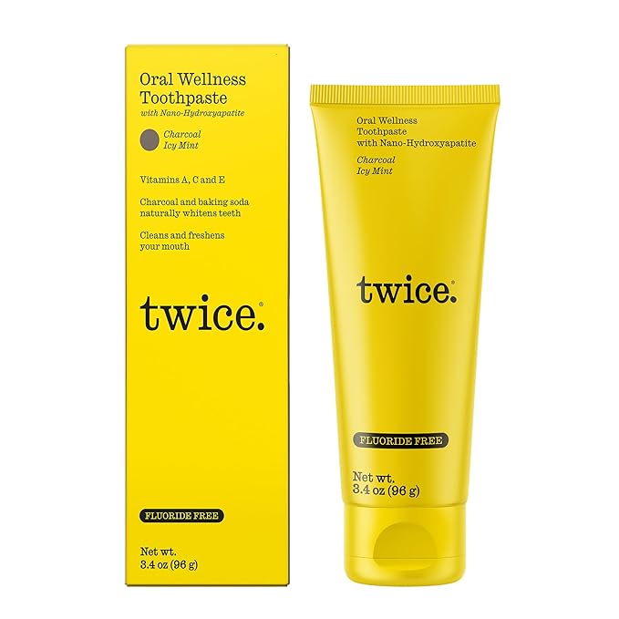 Twice Twice Oral Wellness Toothpaste - Nano-Hydroxyapatite, Fluoride-Free Toothpaste, Helps Remineralize Teeth, Freshens Breath & Whitens Teeth – SLS-Free, Charcoal ICY Mint – 3.4 oz