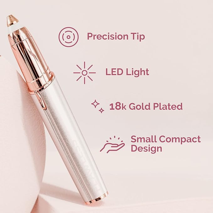 Finishing Touch Flawless Brows Eyebrow Hair Remover Electric Razor for Women with LED Light for Instant and Painless Hair Removal (White)