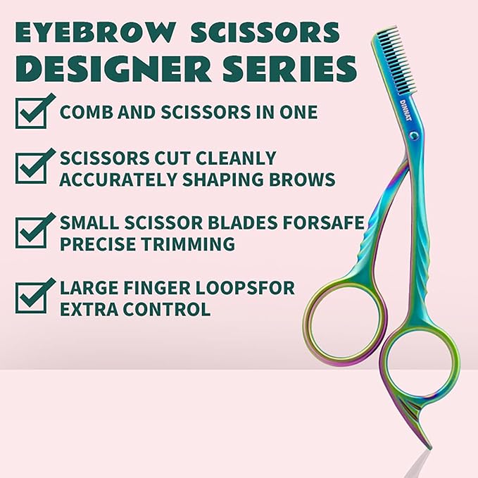 Eyebrow Trimming Scissors with Combs, Eyebrow Cutter Hair Removal Eyebrow Scissors,Eye brow razors, Eyebrow trimmer for women,Gifts For Men Women Stocking Stuffers (Rainbow)
