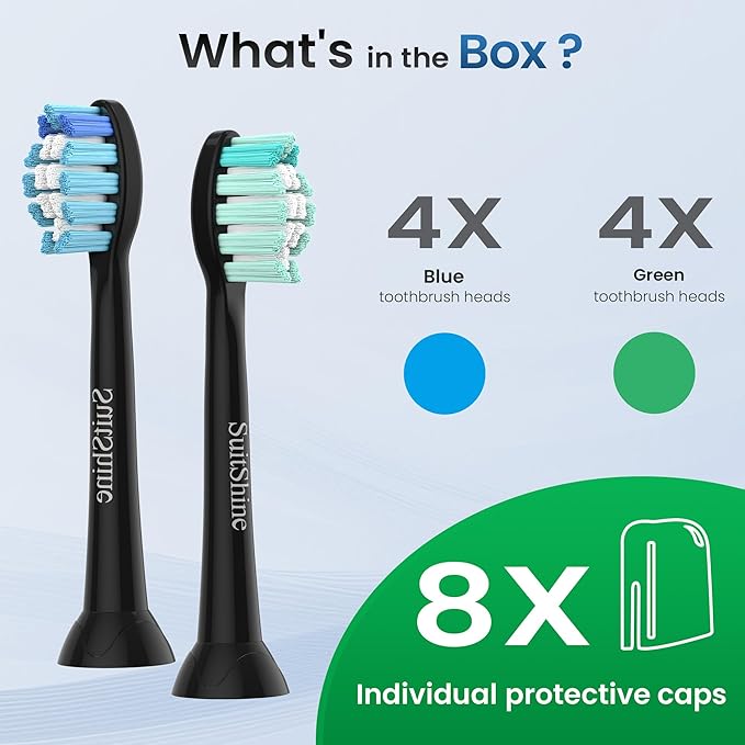 Replacement Toothbrush Heads Compatible with Philips Sonicare and More Click-on Handles 8 Pack Black