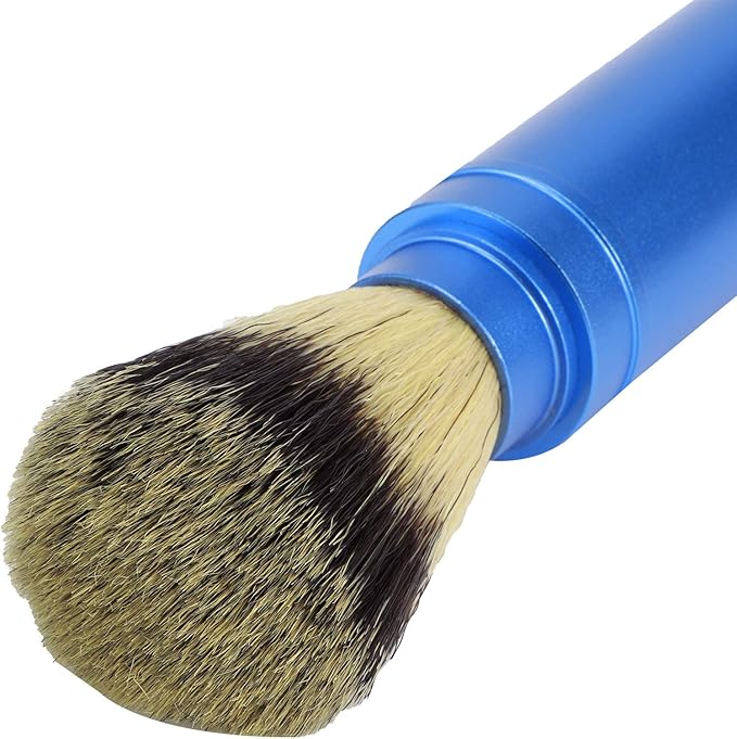 POCREATION Portable Beard Shaving Brush, Aluminum Handle with Soft, Blue, Travel-Size Grooming Tool for Bathroom