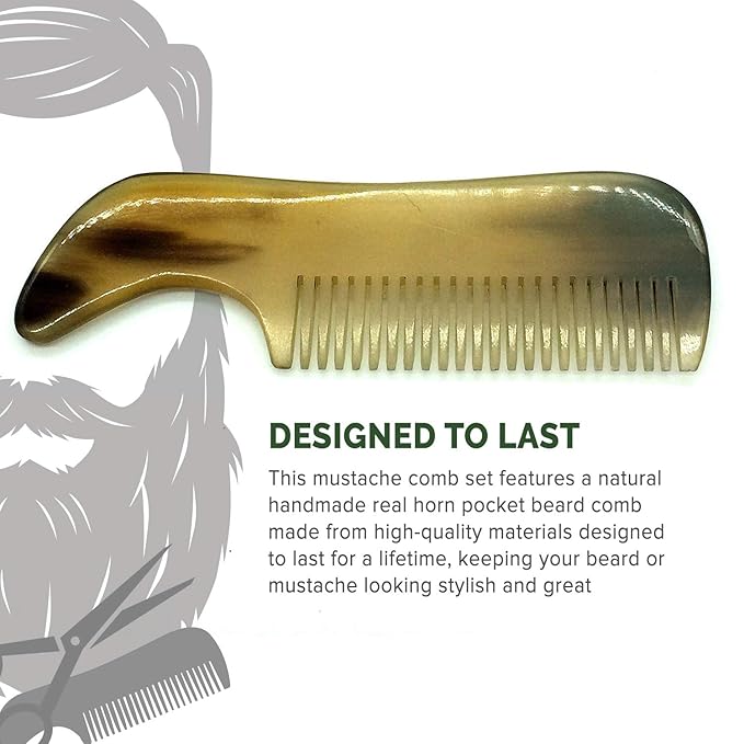 Lucky Franc's Handmade Ox Horn Fine Tooth Comb for Men's Beards and Mustaches - Static-Free, Pocket Size, Metal Tin Gift