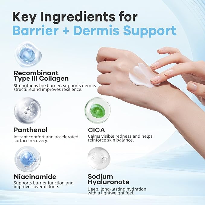 Recombinant Collagen Face Cream - Barrier Repair Moisturizer Cream with Panthenol Centella Licorice Complex for Hydrating Soothing Strengthening for Women & Men for Sensitive Skin S1-50G