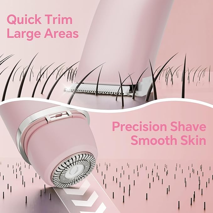 Bikini Trimmer for Women - 2 in 1 Dual Head Electric Razor, Painless Pubic & Body Hair Remover for Face, Legs, Underarms, IPX6 Waterproof, Cordless Rechargeable for Travel, Gift for Her (Pink)