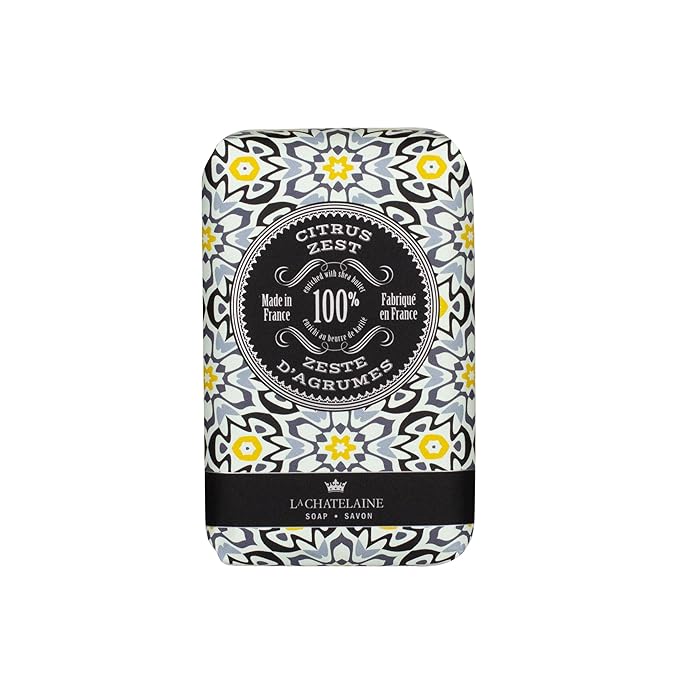 La Chatelaine Shea Butter Bar Soap| Natural and Organic |Triple Milled | Made in France | Unisex, Men, Women | Large (Citrus Zest)