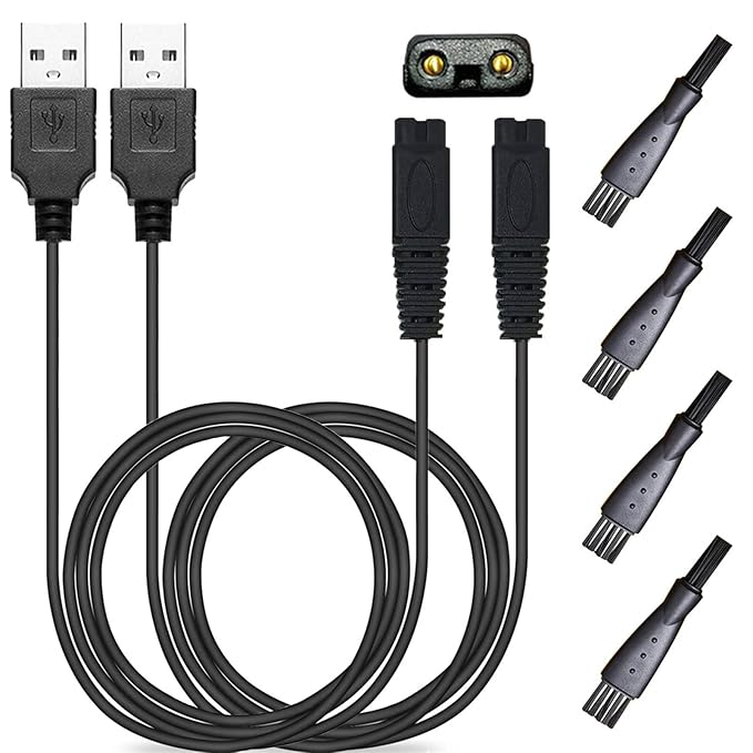 2 Pack Shaver Charger USB Cord for Microtouch Solo Electric Shaver Solo Trimmer Charging Cable 31.5 in with 4 Cleaning Brush