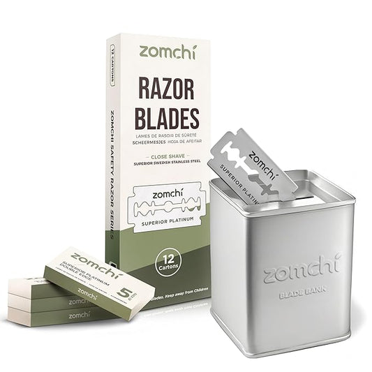 ZOMCHI Razor Blade Bank with 60 Counts Safety Razor Blades for Shaving