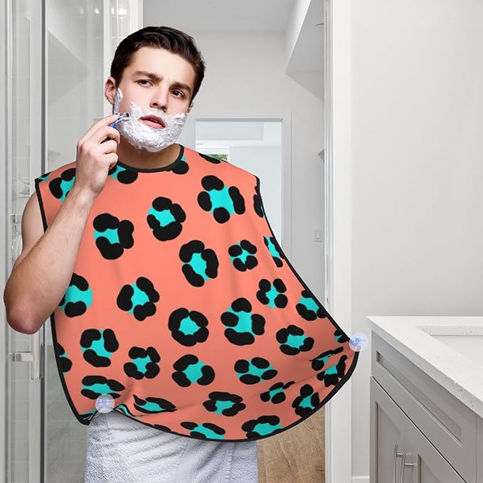 Men's Shaving Accessory Funny Leopard Print, Waterproof Beard Apron with Hair Catcher & Suction Cups