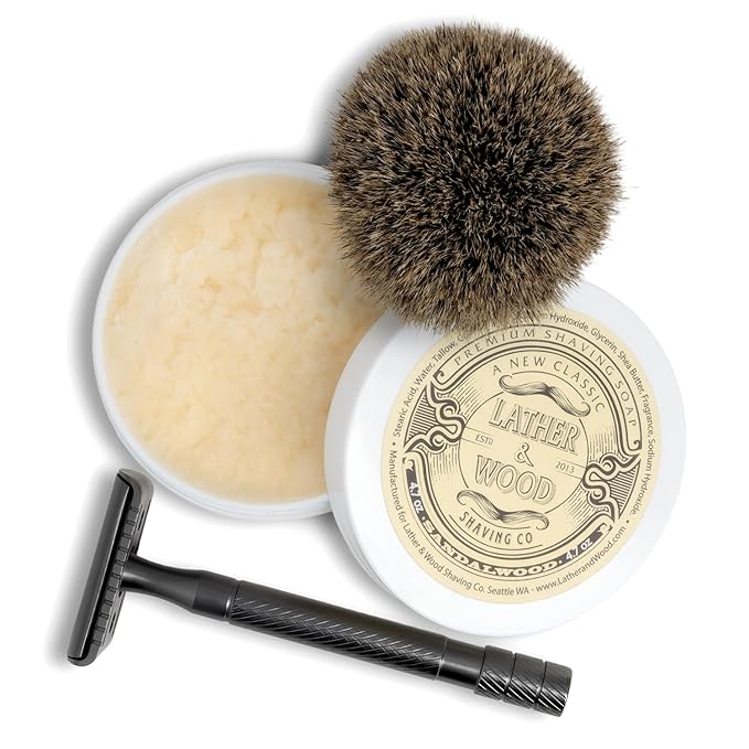 Lather & Wood Shaving Soap - Sandalwood - Simply The Best Luxury Shaving Cream - Tallow - Dense Lather with Fantastic Scent for The Worlds Best Wet Shaving Routine. 4.6 oz (Sandalwood)