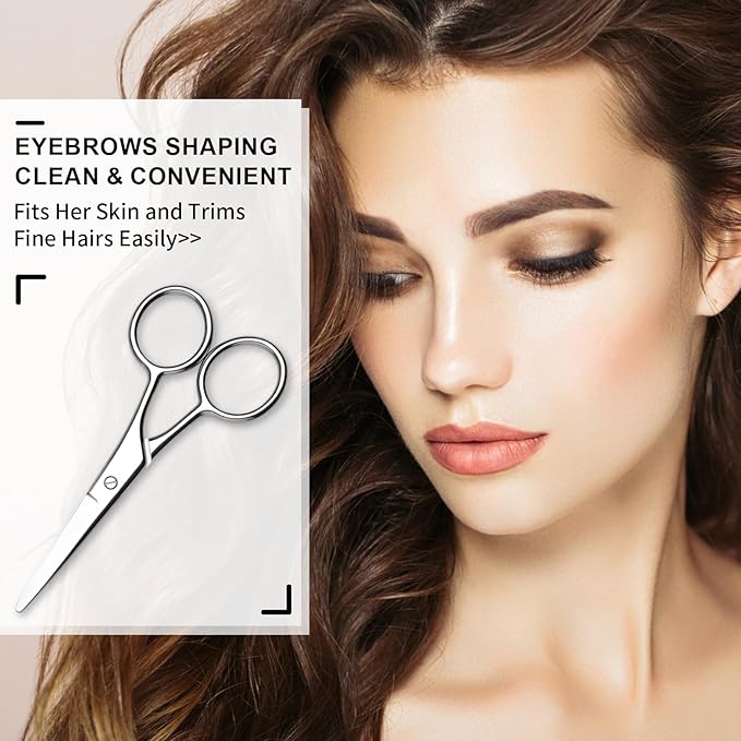 FEITA Portable Nose Hair Round Tip Scissors, Men's grooming Scissor All Purpose Facial safety Metal Scissors Beauty for Woman Eyebrow, Lash, Mustache, Nail, Manicure