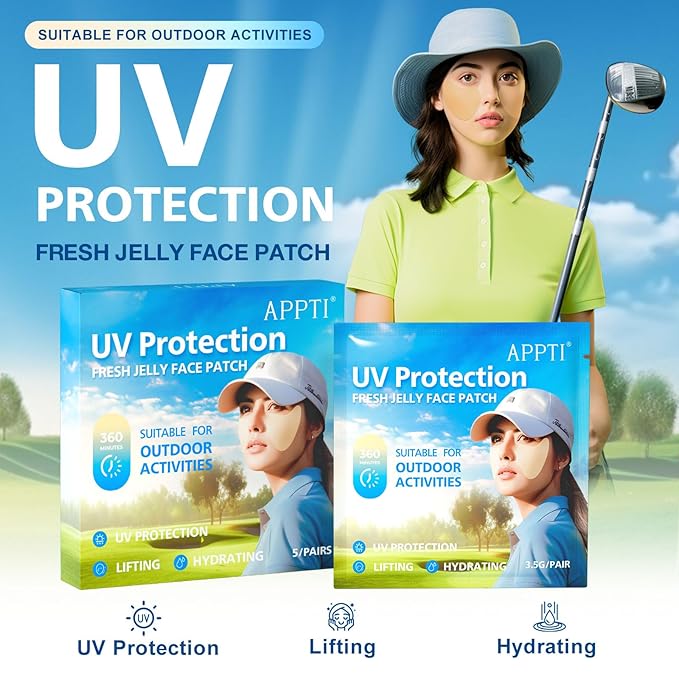 Golf Patches 5-Pairs, Outdoor UV Protection Face Patch, Facial Mask Patches, Hydrating Skin Care Sunscreen Patch, Suitable for Outdoor Activities
