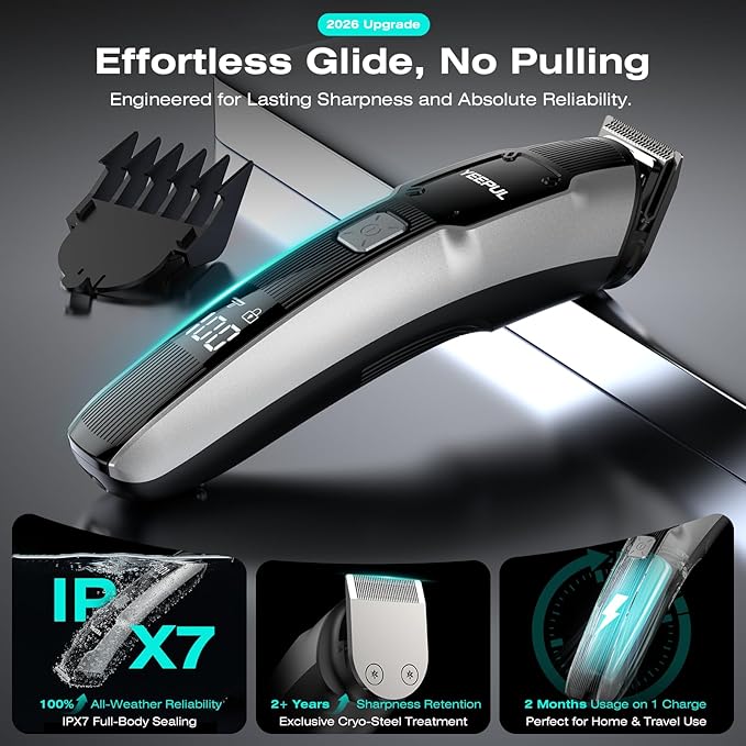 [2026 Upgrade] Beard Trimmer for Men, 12-in-1 Cordless Grooming Kit with Charging Dock, Professional Barber Hair Clippers, IPX7 Waterproof Body Groomer, Electric Razor for Nose/Ear/Mustache/Facial